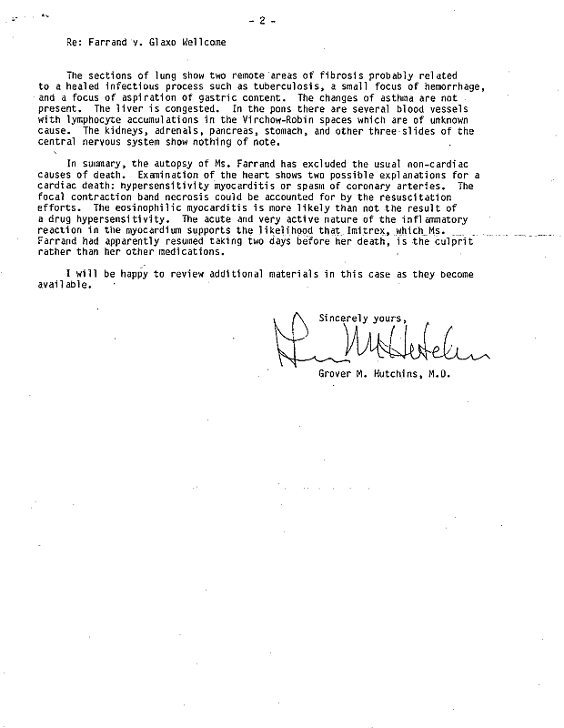 This is the second page of Dr. Grover Hutchin's letter